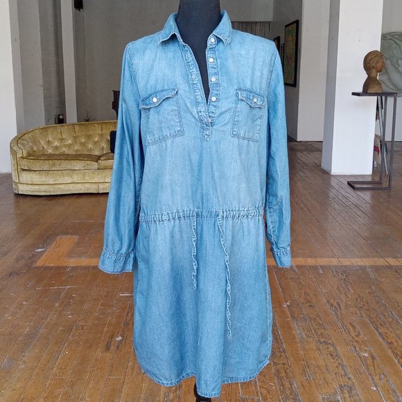 SOLD Medium Blue long sleeve Chambray:denim dress - Picture 5 of 6